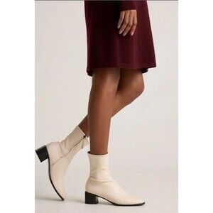 Quince Italian Leather Stretch Sock Bootie Bone Women’s  6 Zip Ankle Boots New